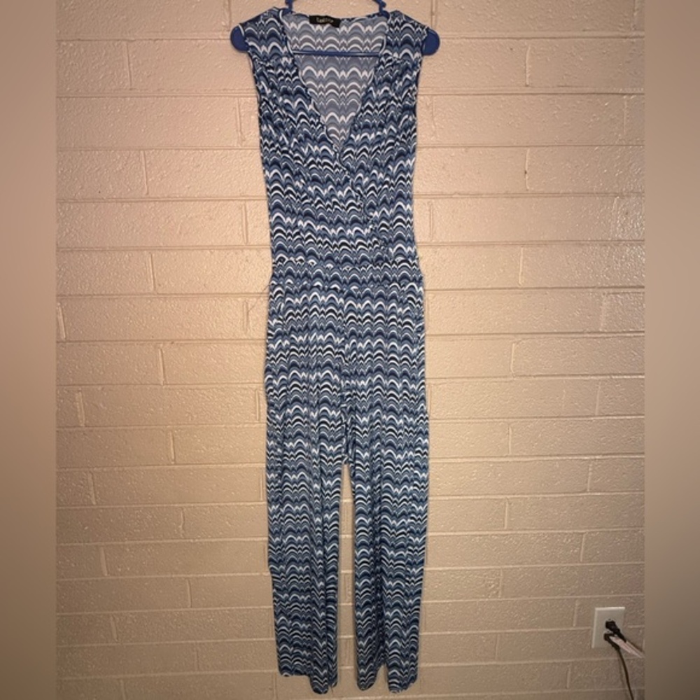 Talco Elegant Blue Wave Pattern Jumpsuit
